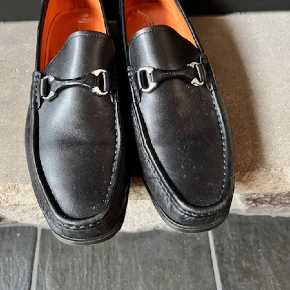 Santoni Black leather bit- loafers